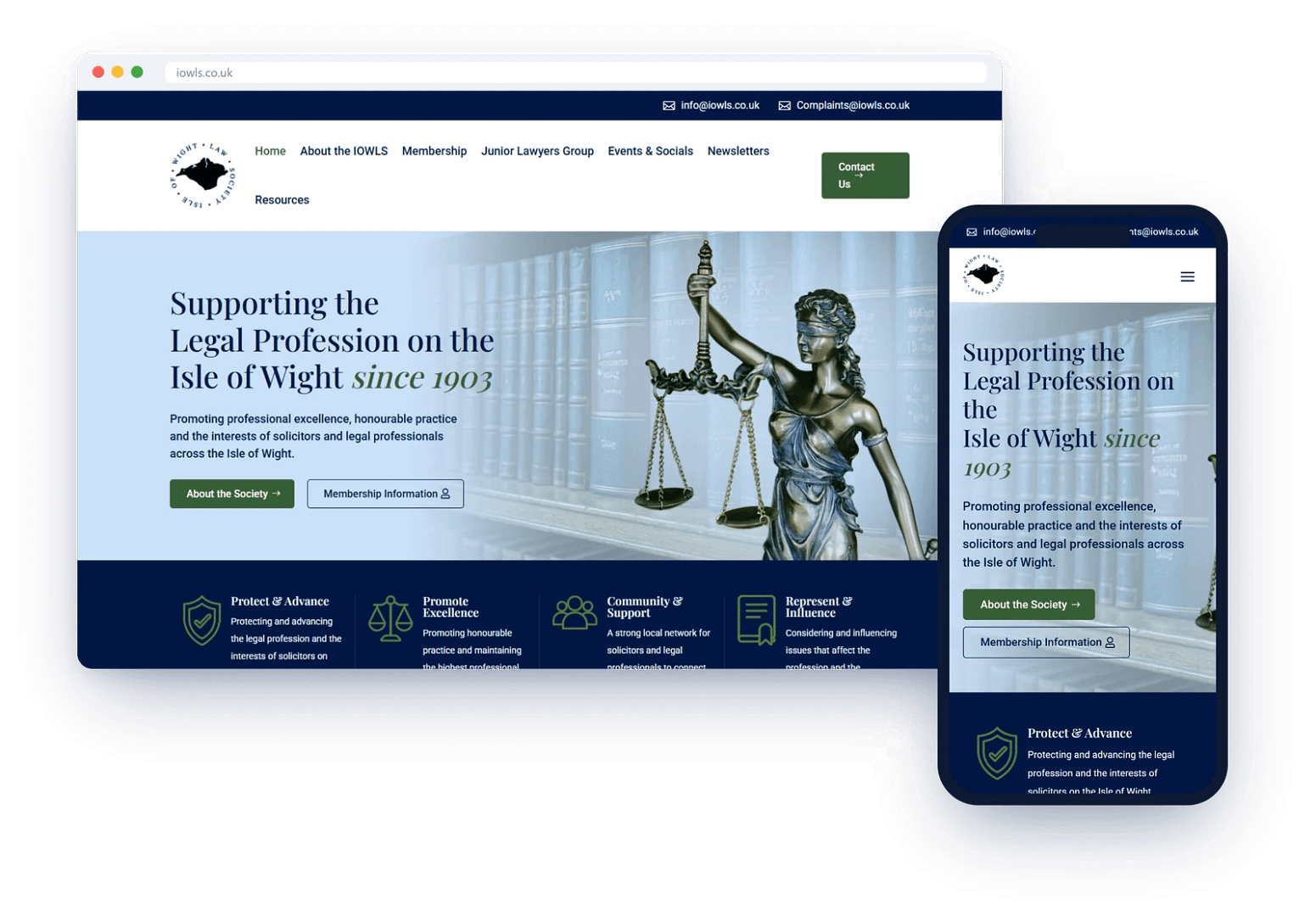 New Isle of Wight Law Society website on desktop and mobile, built by Four Point Digital
